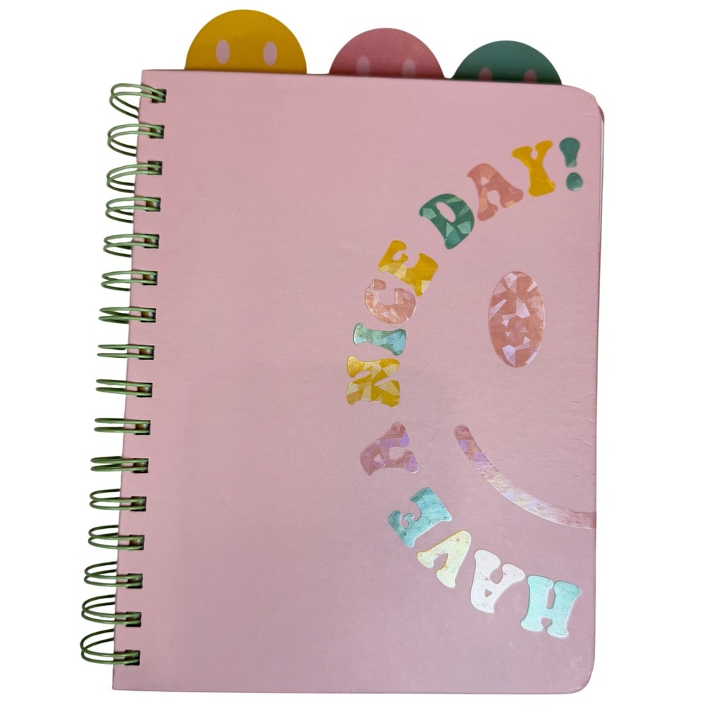 UStyle‎ Pink Have a Nice Day Spiral Journal Tabbed Smiley Face Notebook Inspire